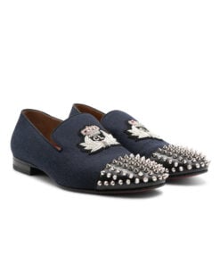 Christian Louboutin Blue Denim Spike Smoking Slippers