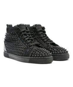 Christian Louboutin Black Suede & Patent Leather Louis Spikes High Top Sneakers
