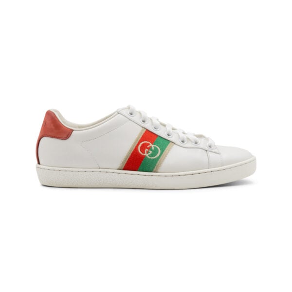 Gucci White Leather Interlocking G Ace Low Top Sneakers - Image 2