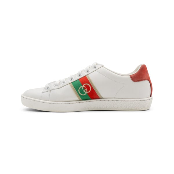 Gucci White Leather Interlocking G Ace Low Top Sneakers - Image 3