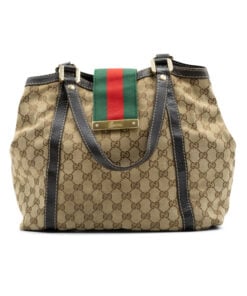 Gucci Beige/Dark Brown GG Canvas Medium New Ladies Web Tote