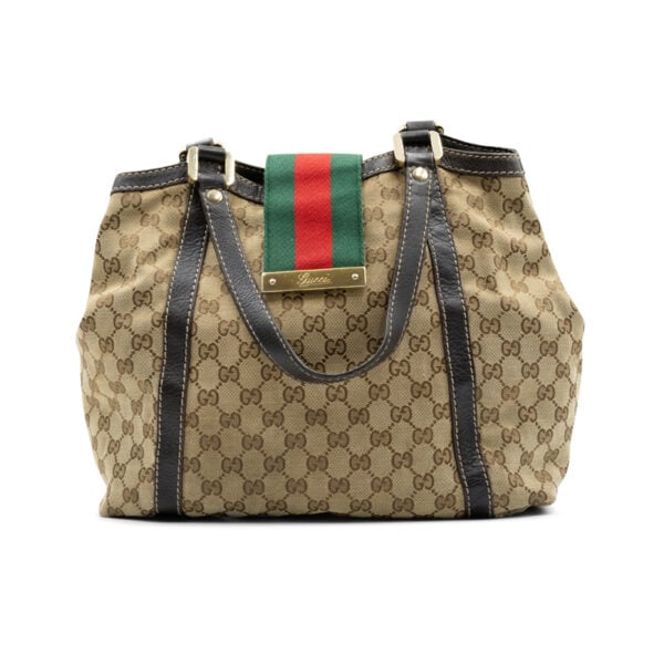 Gucci Beige/Dark Brown GG Canvas Medium New Ladies Web Tote
