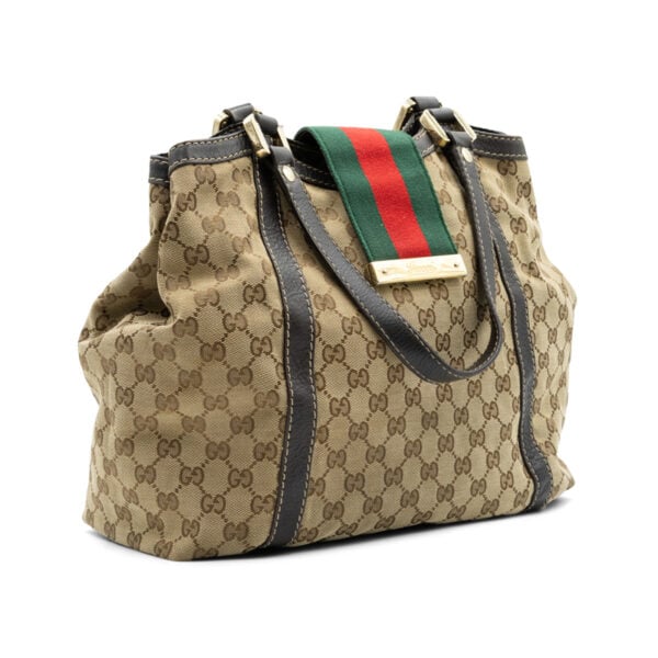 Gucci Beige/Dark Brown GG Canvas Medium New Ladies Web Tote - Image 2