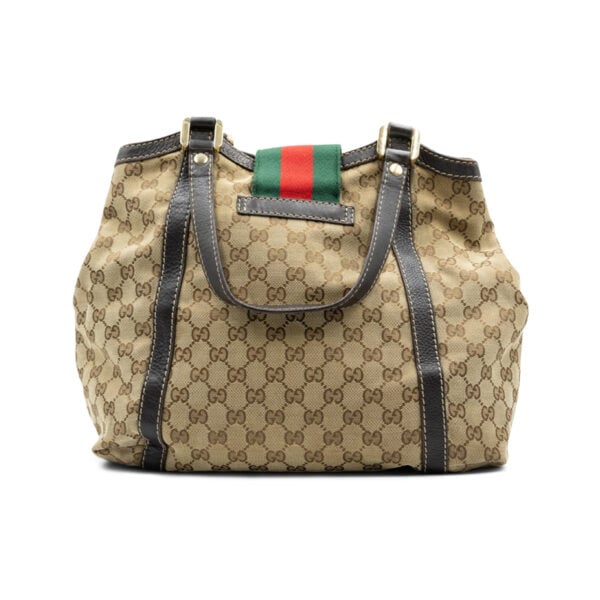 Gucci Beige/Dark Brown GG Canvas Medium New Ladies Web Tote - Image 4