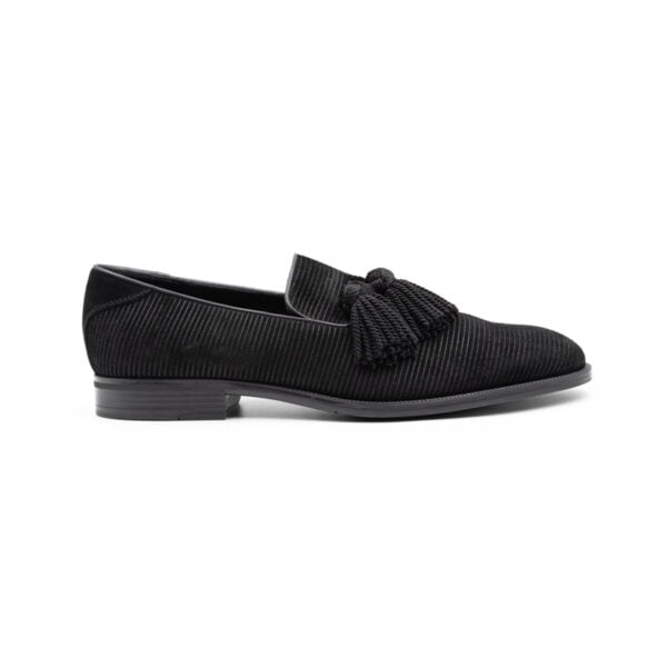 Jimmy Choo Black Stripe Suede Tassel Loafers - Image 3