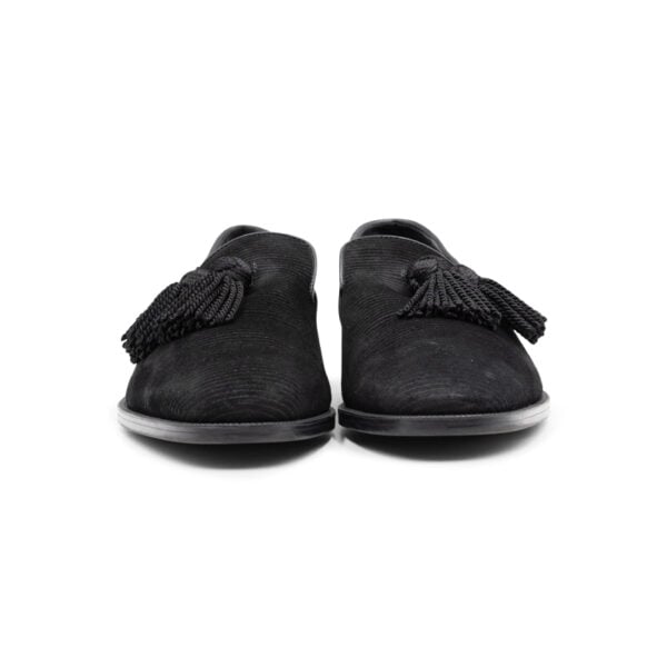 Jimmy Choo Black Stripe Suede Tassel Loafers - Image 2
