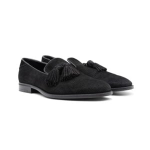 Jimmy Choo Black Stripe Suede Tassel Loafers