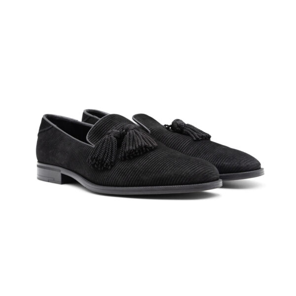 Jimmy Choo Black Stripe Suede Tassel Loafers