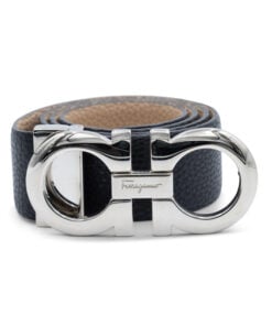 Salvatore Ferragamo Silver Gancini Buckle Calfskin Reversible Belt