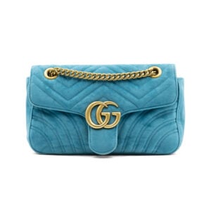 Gucci Blue Velvet GG Marmont Matelassé Shoulder Bag