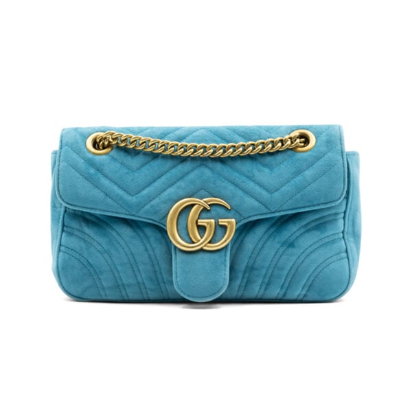 Gucci Blue Velvet GG Marmont Matelassé Shoulder Bag