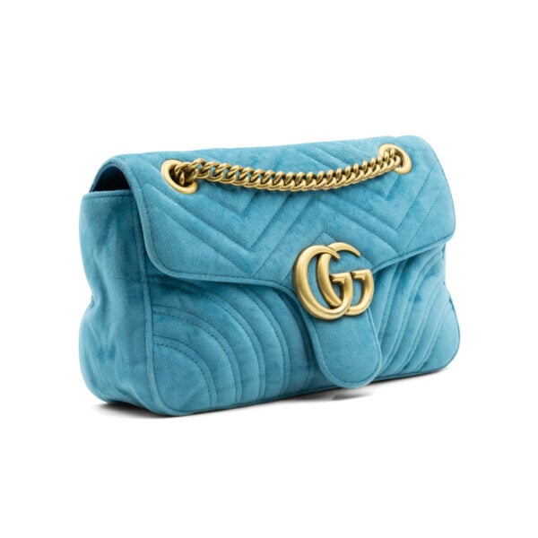 Gucci Blue Velvet GG Marmont Matelassé Shoulder Bag - Image 3