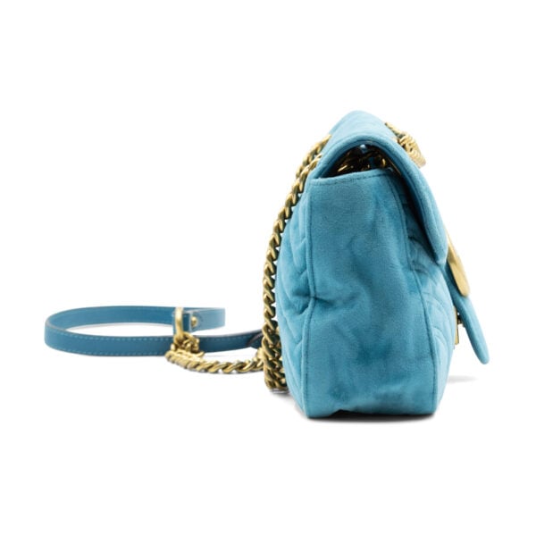 Gucci Blue Velvet GG Marmont Matelassé Shoulder Bag - Image 4