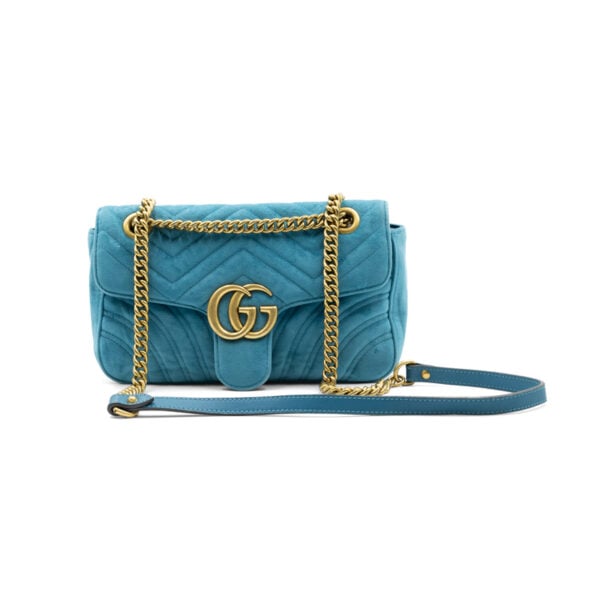 Gucci Blue Velvet GG Marmont Matelassé Shoulder Bag - Image 6