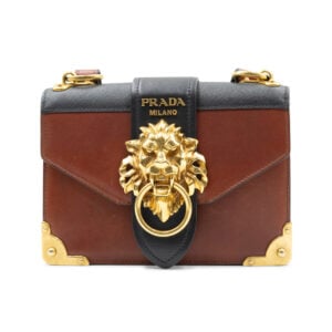 Prada Brown/Black Leather Animalier Cahier Flap Top Handle Bag