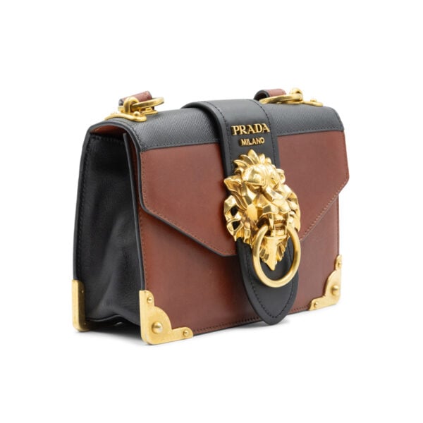Prada Brown/Black Leather Animalier Cahier Flap Top Handle Bag - Image 5