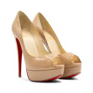 Christian Louboutin Beige Patent Leather Lady Peep Toe Platform Pumps