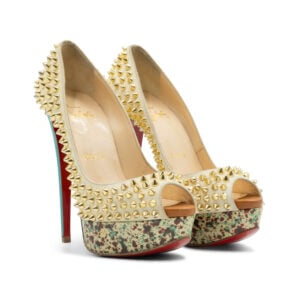 Christian Louboutin Cream Suede Lady Peep Spikes Pumps