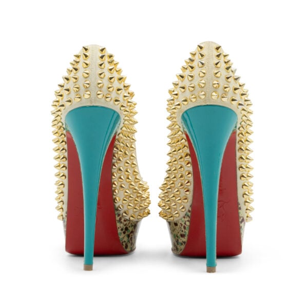 Christian Louboutin Cream Suede Lady Peep Spikes Pumps - Image 5