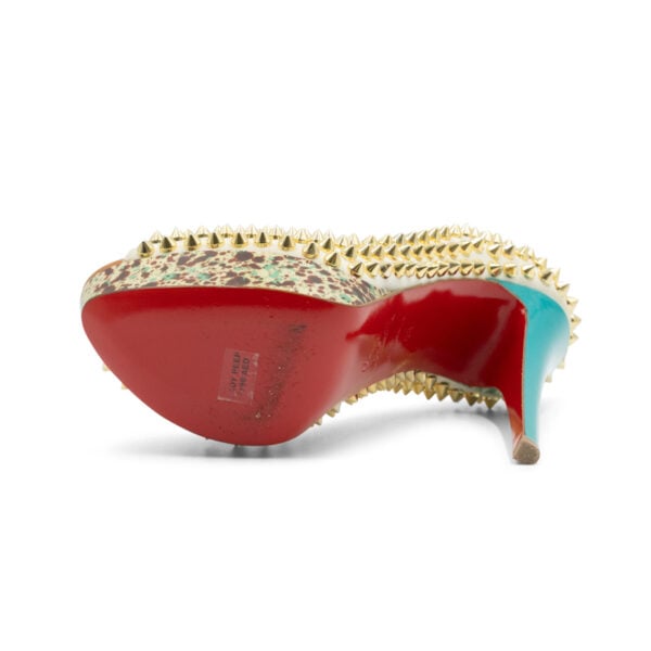 Christian Louboutin Cream Suede Lady Peep Spikes Pumps - Image 6