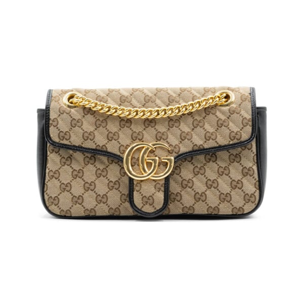Gucci Beige/Black Diagonal Quilted GG Marmont Shoulder Bag
