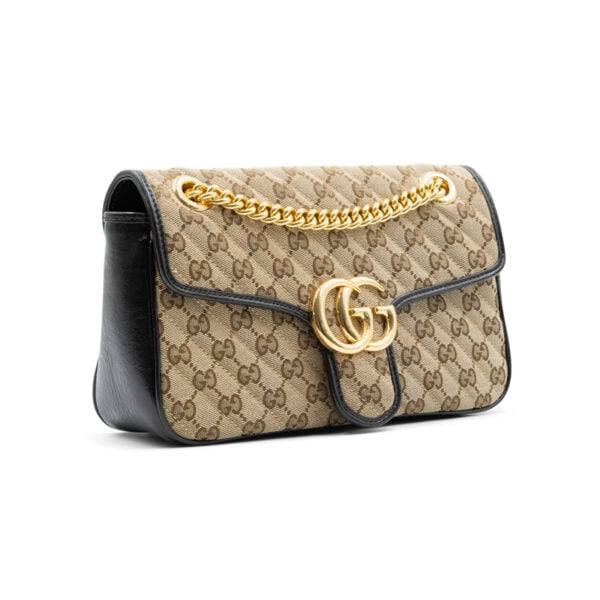 Gucci Beige/Black Diagonal Quilted GG Marmont Shoulder Bag - Image 4