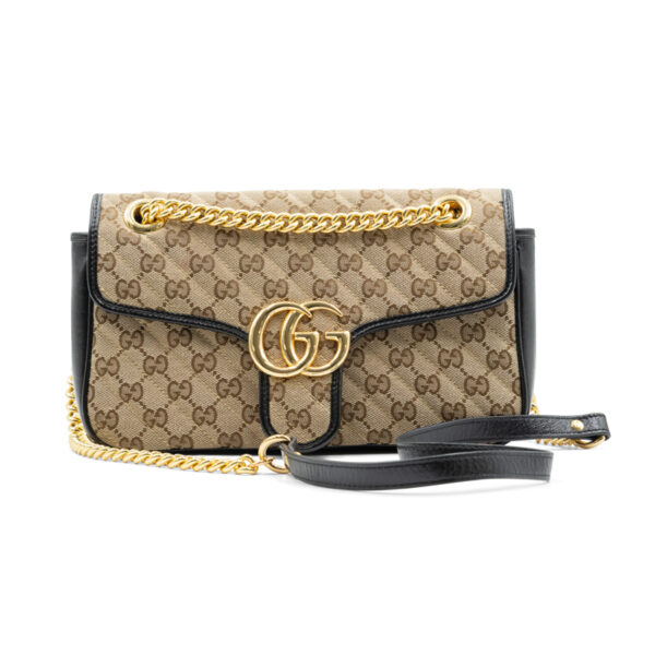 Gucci Beige/Black Diagonal Quilted GG Marmont Shoulder Bag - Image 6