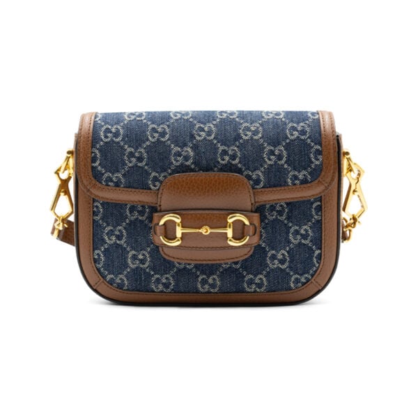 Gucci Blue/Brown GG Canvas and Leather Mini Horsebit 1955 Crossbody Bag