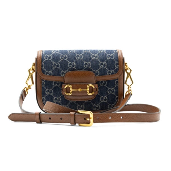 Gucci Blue/Brown GG Canvas and Leather Mini Horsebit 1955 Crossbody Bag - Image 6