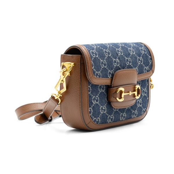 Gucci Blue/Brown GG Canvas and Leather Mini Horsebit 1955 Crossbody Bag - Image 3