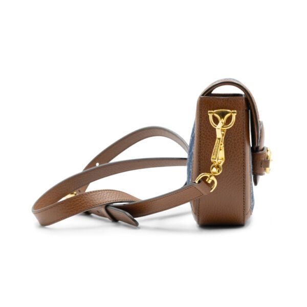 Gucci Blue/Brown GG Canvas and Leather Mini Horsebit 1955 Crossbody Bag - Image 4