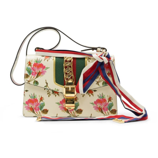 Gucci Calfskin Floral Small Sylvie Top Handle Bag