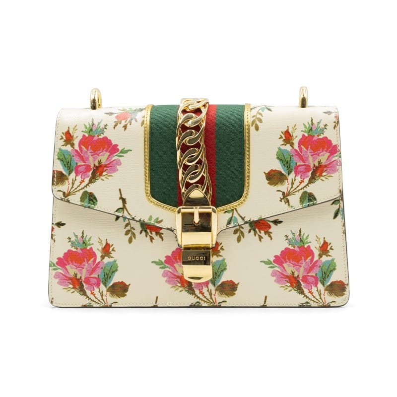 Gucci Calfskin Floral Small Sylvie Top Handle Bag