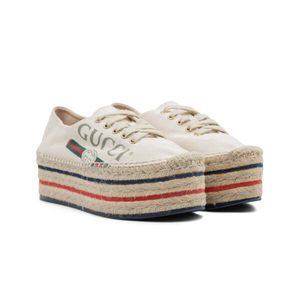 Gucci Cream Canvas Lilibeth Platform Espadrilles