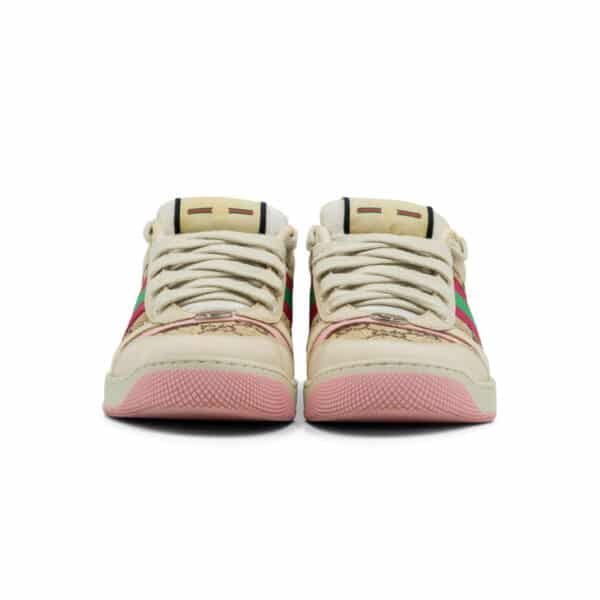 Gucci Beige/Pink GG Canvas & Nubuck Leather Screener Embellished Sneakers - Image 4