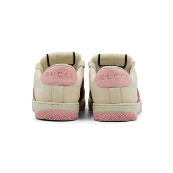 Gucci Beige/Pink GG Canvas & Nubuck Leather Screener Embellished Sneakers - Image 5