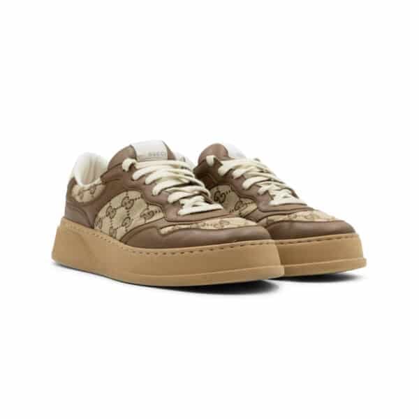 Gucci Beige/Brown Leather GG Canvas Trainers Sneakers