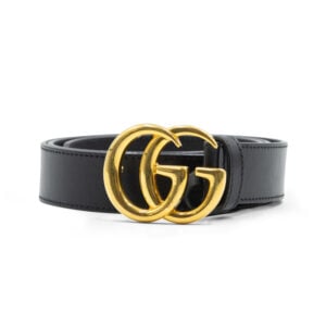 Gucci Black Leather GG Marmont Buckle Belt