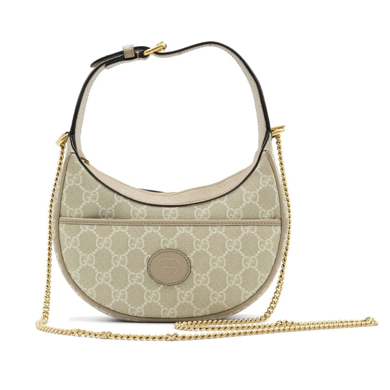 Gucci Beige GG Canvas Mini Half Moon Shoulder Bag - Image 6