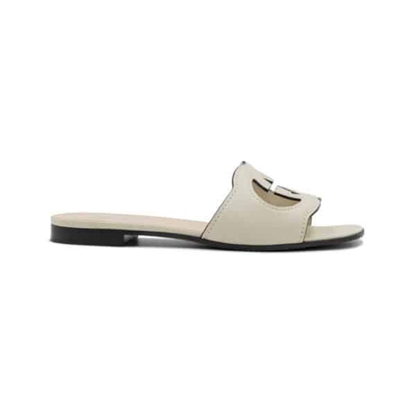 Gucci Cream Leather Interlocking G Cut Out Flat Slides - Image 2