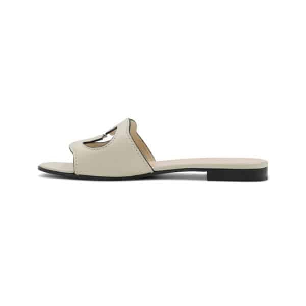 Gucci Cream Leather Interlocking G Cut Out Flat Slides - Image 3