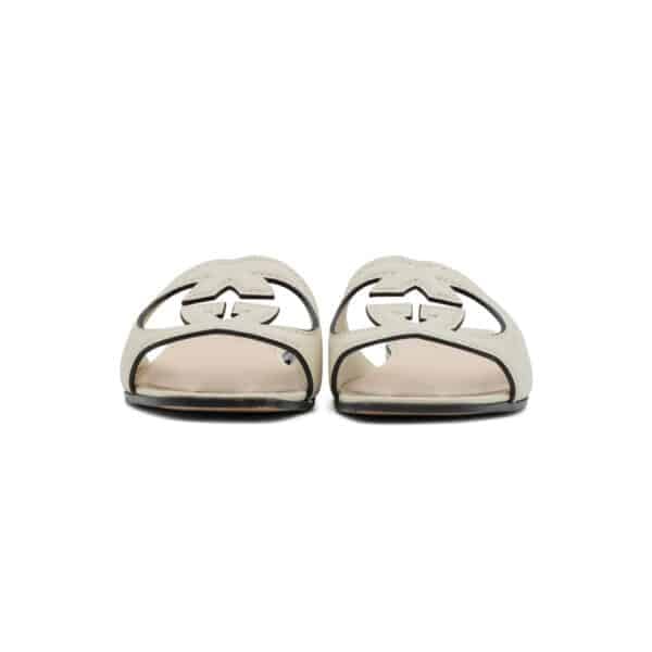 Gucci Cream Leather Interlocking G Cut Out Flat Slides - Image 4