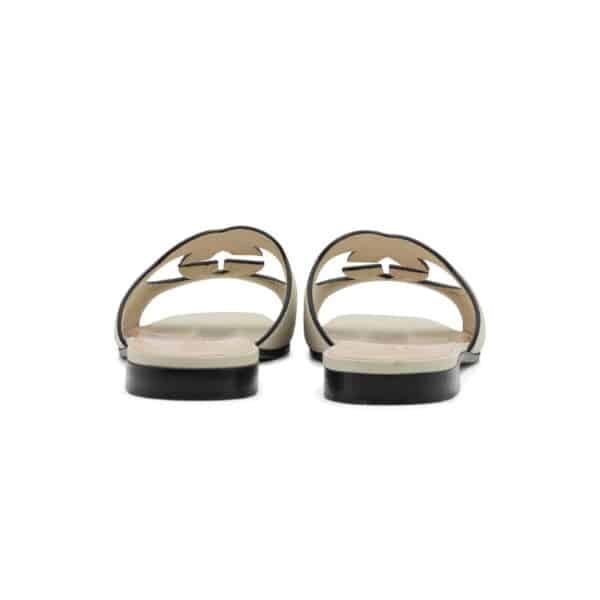 Gucci Cream Leather Interlocking G Cut Out Flat Slides - Image 5