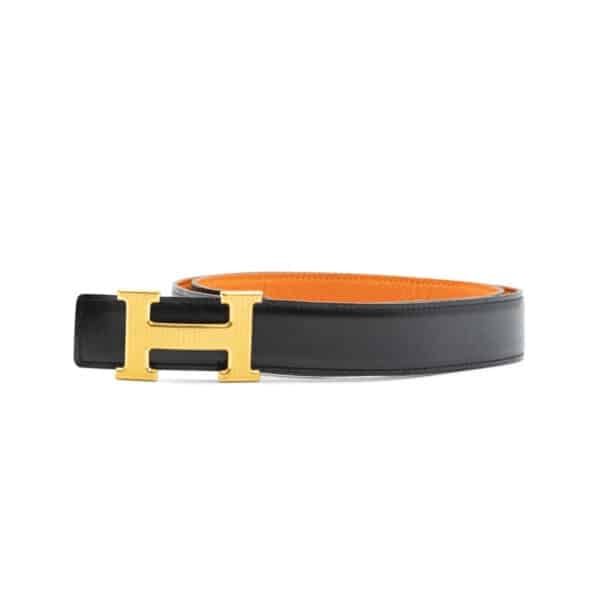 Hermes Orange/Noir Epsom and Box Leather Constance Reversible Belt