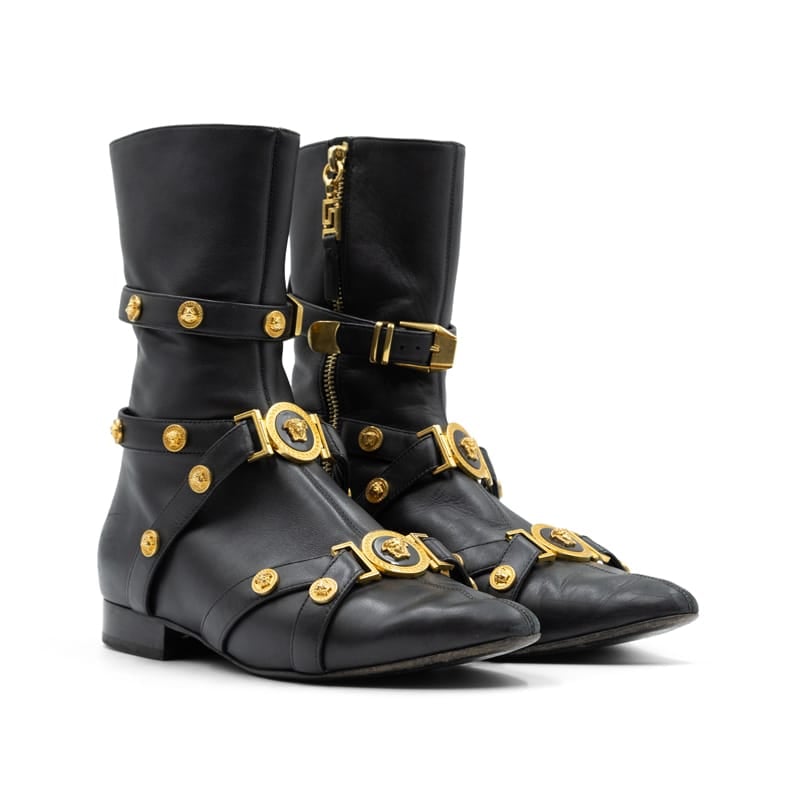 Versace Black Leather Tribute Boots