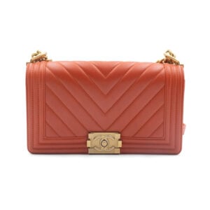 Chanel Red Leather Chevron Medium Boy Bag