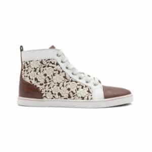 Alternative view of Christian Louboutin White Floral Laser Cut Brown Croc Embossed Bip Bip High Top Sneaker