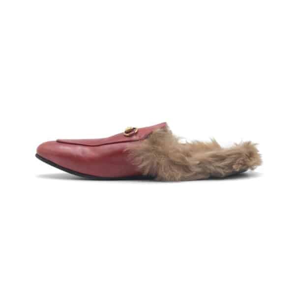 Gucci Red Leather and Fur Princetown Horsebit Flat Mules - Image 3