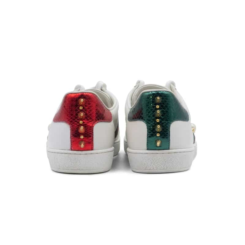 Gucci White Leather Ace Faux Pearl Embellished Studded Low Top Sneakers - Image 5