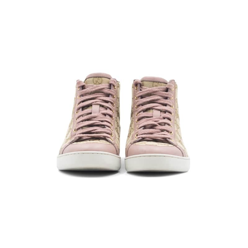 Gucci Beige/Pink GG Original Canvas & Leather Brooklyn High Top Sneakers - Image 4